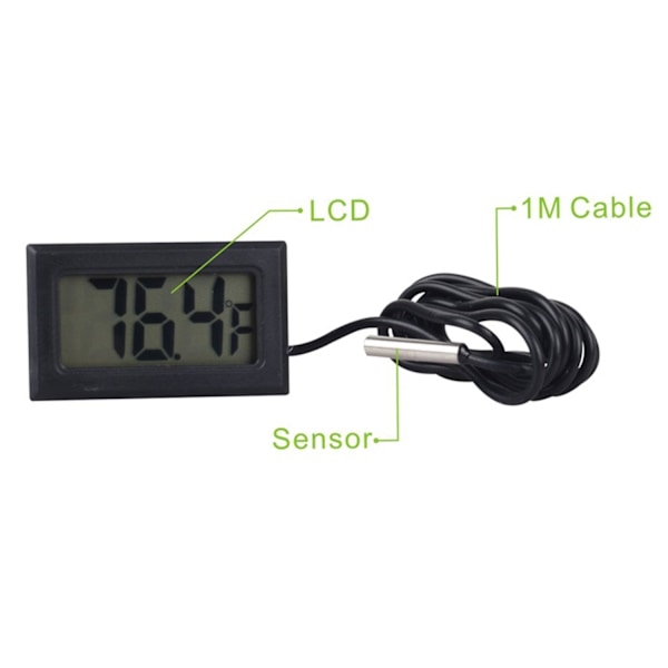 Digitalt LCD Termometer Temperaturkontroll med Ekstern Probe for Akvarium Kjøleskap Fryser - Svart