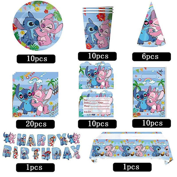 Sininen Stitch-syntymäpäiväjuhlien koristeet, sarjakuva Lilo ja Stitch -teema, astiasto, kupit, lautaset, ilmapallo, lasten juhlatarvikkeet number balloon 9