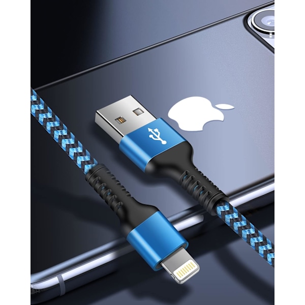 Kort iPhone-opladerkabel, USB A til Lightning-kabel 1FT/2 stk. Flettet hurtigopladningsledning Datakabel