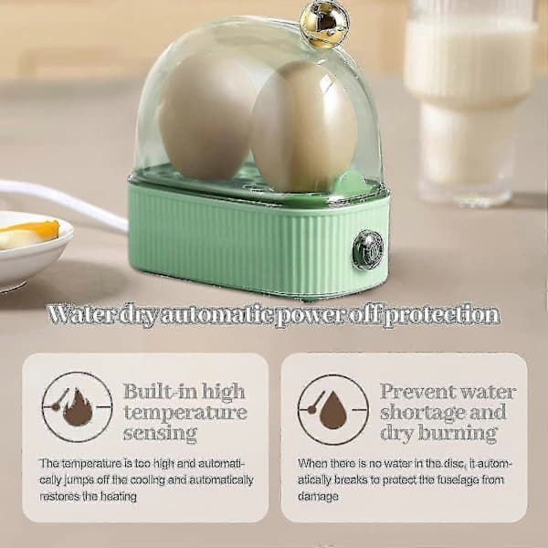 Electric Egg Cooker for 2 Eggs, Compact BPA-Free PP and PC, Soft Medium Hard Boiled, for Dorms Camping RV, Green Green