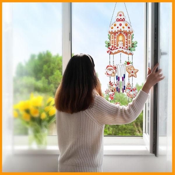 Juldiamantmålning vindklockor kit, dubbelsidig 5D kristall DIY diamantkonst solfångare hängande prydnad dekor för hem och trädgård (PFL509-9) PFL509-9