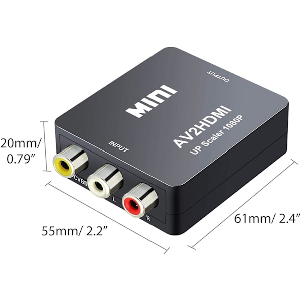 Mini AV RCA CVBS til HDMI Video Audio Konvertere Støtteadapter 720 1080P for Kamera, Xbox 360, PS1, PS2, WII, N64, Gamecube, Snes, NES...