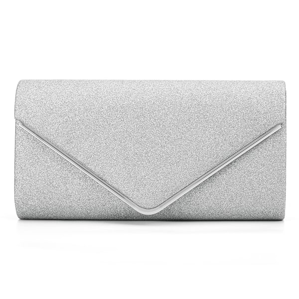 Dame Aften Taske Stilfuld Elegant Glitrende Fest Bryllup Håndtaske med Kæde til Bryllupsfest Formel Sølv Medium Størrelse