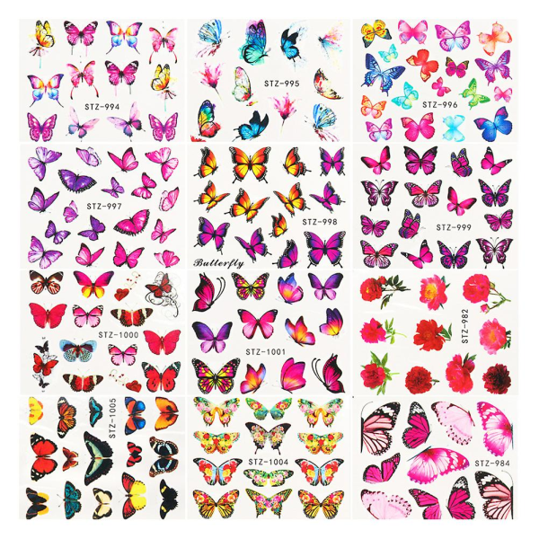 30 kpl Vintage Tarrat Kukka Nail Art Tarra Nail Art Flakes Confetti Nail Glitter Paillette Butterfly Nail Glitter (6,5x5,4 cm, eri värit)