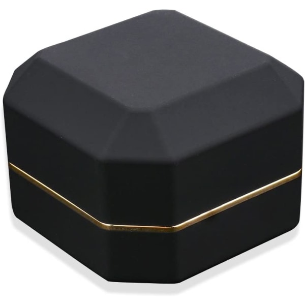 Ylellinen sormuslaatikko, neliönmuotoinen sametti case korujen lahjarasia LED-valolla ehdotushääihin, musta
