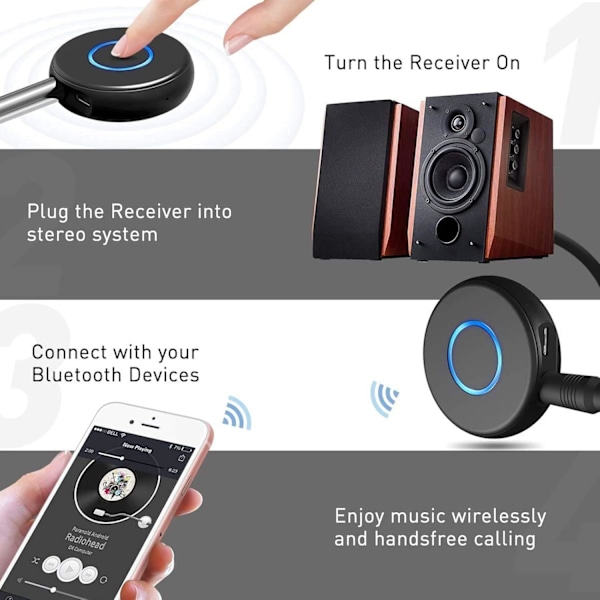 Bluetooth Aux Adapter til Bil, Bluetooth 5.0 Modtager til Bil, Trådløs Audio Adapter Bærbar Håndfri Bilsæt med RCA AUX 3.5mm