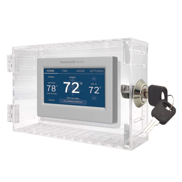 Universal termostatlåsboks med nøkkel, stort gjennomsiktig deksel for veggmontert termostat, deksel