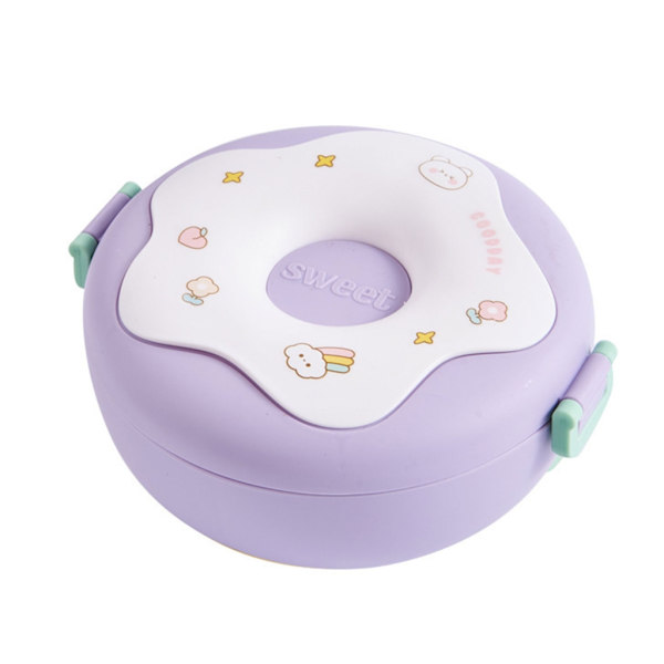 Tecknad Bento Lunchbox för barn Länksäker lunchfruktbehållare för flickor Pojkar Lunchlåda för toddler med 3 fack Pink 0.2