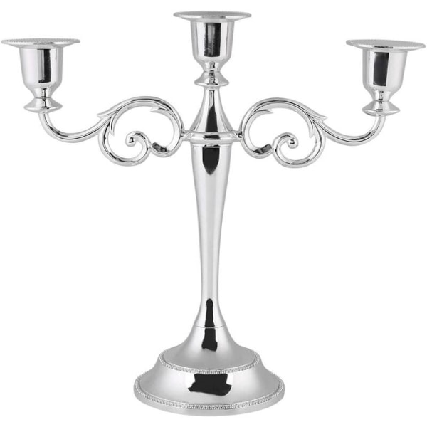 Ljusstake med 3 grenar Vintage metallljushållare för bröllopsdekorationsbord (färg: silver)