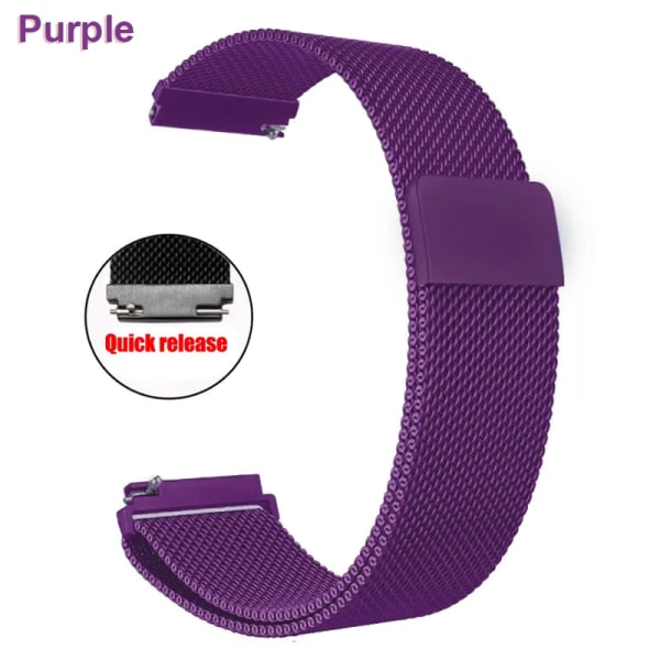 Magnetisk spenne Milanese rustfritt stål armbånd for Samsung Watch4 Huawei GTR2 16mm 18mm 20mm 22mm Casual Fashion Watch Accessori Lilla Purple 18mm