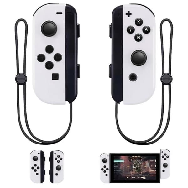 Joypad (V/H) for Nintendo Switch Controller - Venstre og høyre trådløs fjernkontroll med håndleddsrem (hvit)