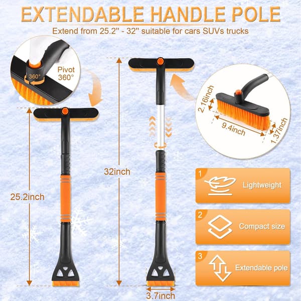 Extendable Ice Scraper & Snow Brush 80 cm – 360° Rotating Snow Remover for Car, SUV & Pickup