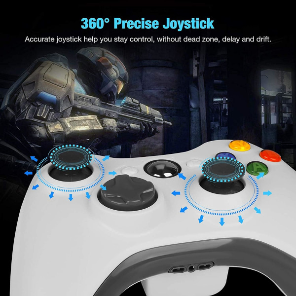Trådløs kontroller for Xbox 360, 2,4 GHz spill-joystick-kontrollkontroll for Xbox 360 Slim-konsoll, PC Windows 7/8/10, hvit (inkludert mottaker)