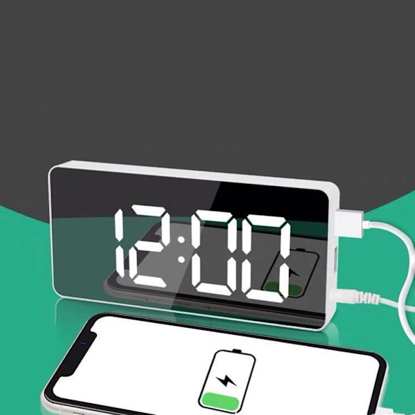 Digitaalinen herätyskello suurella LED-lämpötilanäytöllä, pöytäkellon peiliherätyskello kaksoisherätyksellä, torkkutoiminnolla, 4 tasoa säädettävää kirkkautta, himmennin 13