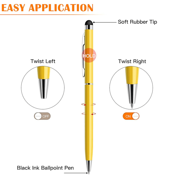 Pennsett med 10 Universal Kapasitive 2-i-1 Inntrekkbare Kulepenn og Stylus Touch Screen Penn for Tablet/iPad/iPhone