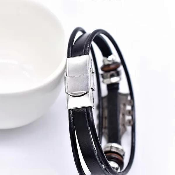 Flätat gitarrarmband i zinklegering, justerbart spänne, handvävt konstläder, 3-lagers retro punkarmband Red