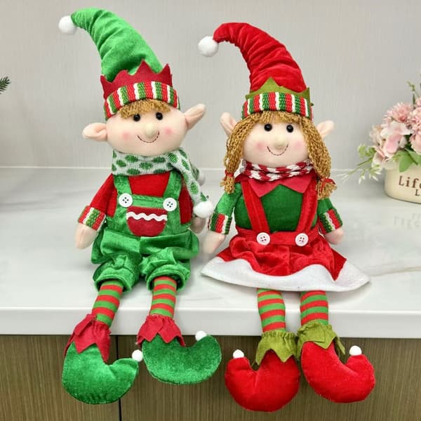 Jul Långbent Tomte Sittande Figur Docka Dekorationsprydnad Female elf [D] See details