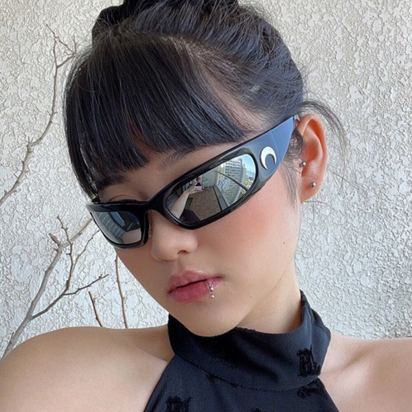 New Moon rektangulära solglasögon för kvinnor Man Vintage Utomhuscykling Sport Hip Hop Punk Solglasögon UV400 Trend Kvinna