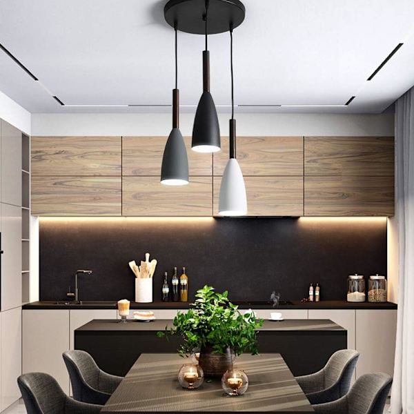 Modern Nordisk Taklampa i Aluminium Nordisk Hänglampa i Trä Kök Vardagsrum Belysning (3 i 1)