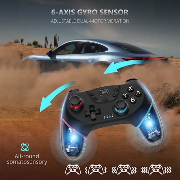 Trådløs Switch Pro-kompatibel Controller til Switch/Switch Lite/Switch OLED Programmerbar Fjernbetjening Gamepad Joystick med Wake-up og (Opgraderet Version)