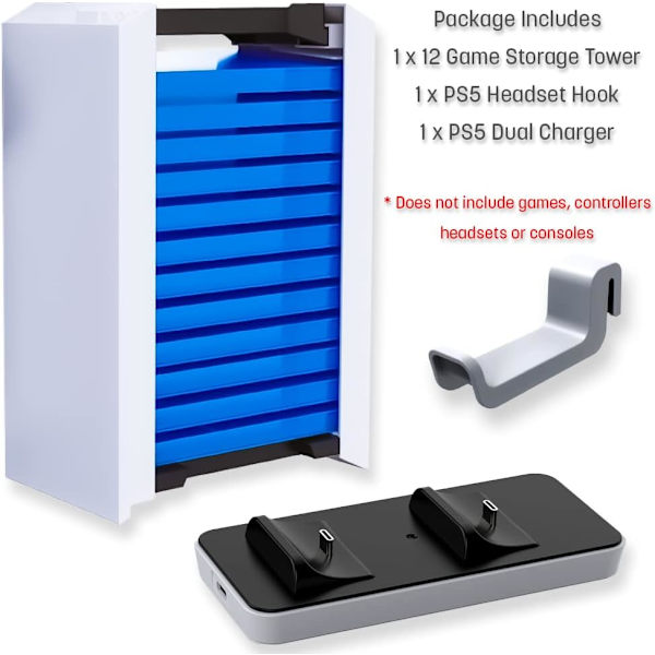3-i-1 Spelkonsol Organiser, PS5 Tillbehörssats - 12 Skivor Universal Spellagringstorn