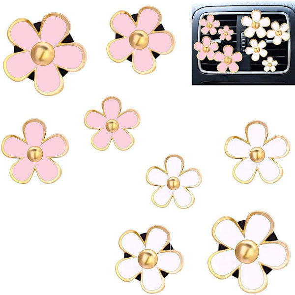 Billuftfräschare, 8 st billuftfräschare, billuftventilklämma, blomma luftfräschare bilklämmor, rosa & vit_xx