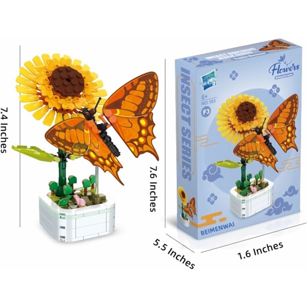 Julgåvor för barn 2024, Insekter med blommor Byggklossar, Fjäril Blomma Byggklossar, DIY Kreativ Bygg (Svalstjärtsfjäril) Swallowtail Papilio