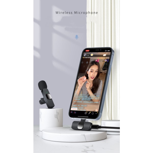Trådløs mikrofon for iPhone iPad, minimikrofon, trådløse mikrofoner, trådløs lavaliermikrofon, klipsmikrofoner, mikrofon