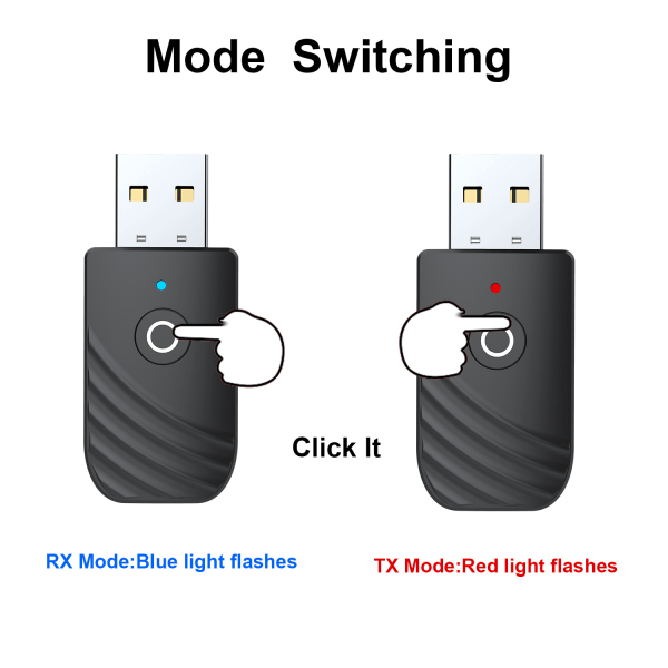 Bluetooth USB-adapter, 5.0 trådløs 3-i-1 USB-sender a