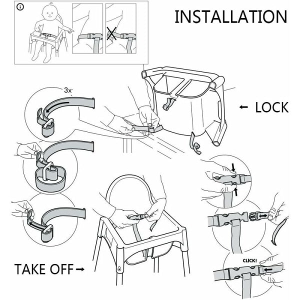 Baby, 3-punkts sikkerhetssele for barn Sikkerhetsstropp for IKEA Antilop høy stol (svart)