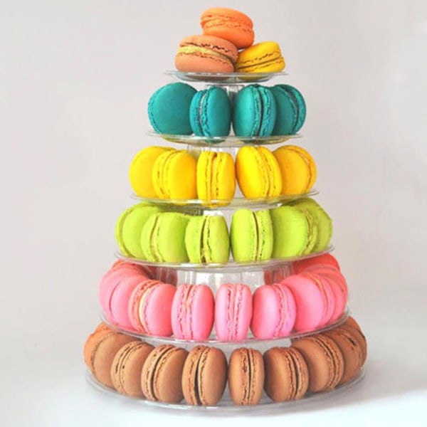 Macaron-kakun esittelyalusta 6-kerroksinen pyöreä muovinen kakkutorni