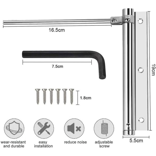 Gdrhvfd | Fjærdørlukker i aluminiumlegering, justerbar fjærdørlukker, rustfri dørlukker, automatisk dørlukker, kromoverflate, holdbar, med skruer