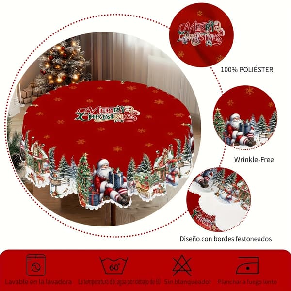 Julduk, jultomte, snögubbe och julgransmönstrad duk, julduk, rektangulär duk