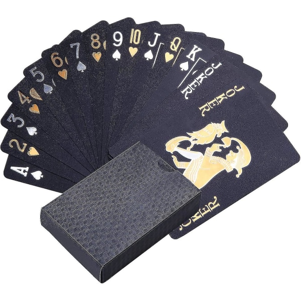 Svarta spelkort, vattentäta kort med kubmönster på baksidan av kort, kortlek med låda för kortspel, magic och fest
