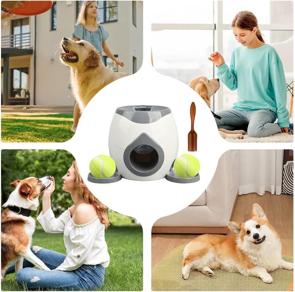 Automatisk boldkaster til hunde, hundeboldkaster med 2 tennisbolde til hundetræning, interaktivt indendørs og udendørs foderlegetøj