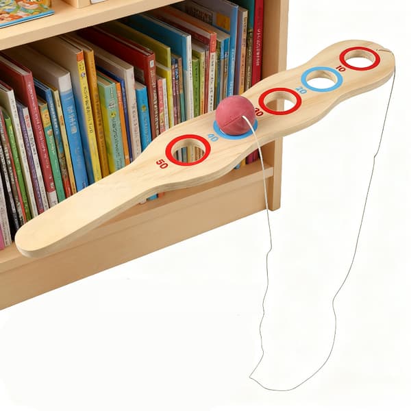 Träpaddel för hand-öga-koordination med boll och elastiskt rep, interaktiv sensorisk träningsleksak Bouncing Ball