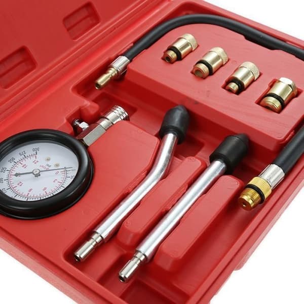 Compression Tester Compressor Gasoline Car Motorcycle Boat 9 pcs with red case, Material: C45 Steel