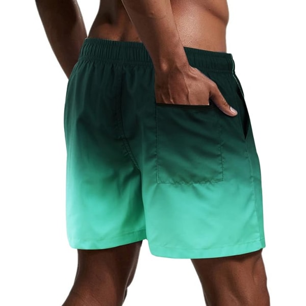 Baddräkter för män, simshorts, badbyxor för män, snabbtorkande strandshorts, surfshorts med meshfoder Green