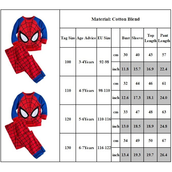 Poikien Spiderman-yöasut Yöpukukokonaisuudet Pitkähihaiset ja housut - Täydellinen 110 cm