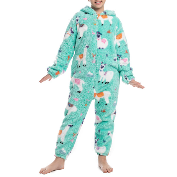 Barnens Fleece En-Delade Pyjamas Med Blixtlås Unisex Mönster Huva Onesie Dräkter För Pojkar Flickor Typ 1 120