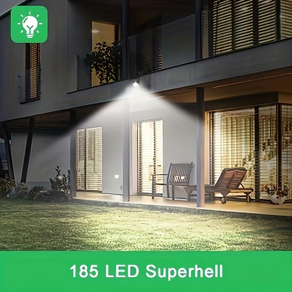 185LED Udendørs Solcellelampe med Bevægelsessensor IP65 3 Tilstande til Have Terrasse Garage Sikkerhed 2pcs