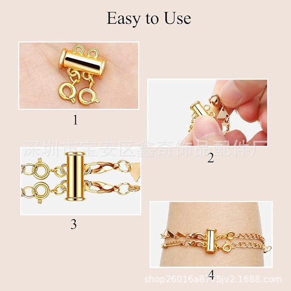 2-pak magnetiske leje halskæde spænder Lås Lås Halskæde konnektor til multi slide rør spænder Gyldent fjeder spænde Golden spring buckle 4 rows