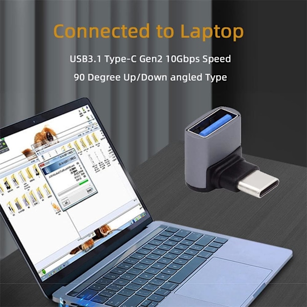 Uppåtvinklad USB-C Typ-C till USB 3.0 Hona OTG-adapter 90 grader för bärbar dator surfplatta telefon