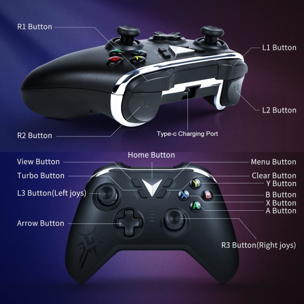 Xbox One trådlös handkontroll, Xbox trådlös handkontroll för Xbox Series X&S/Xbox One/Elite/Windows 7/8/10 Svart