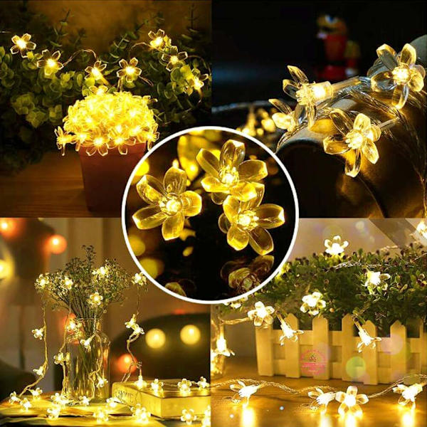 7M 50 LED Solcellelysstreng Have Fe-lys Warm cherry blossoms
