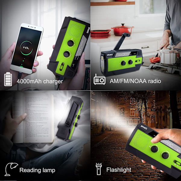 Aurinkoenergia-radio, Zhongkaifa käsikäyttöinen radio AM/FM, latautuva dynamoradio, vedenkestävä LED-dynamolamppu, virta