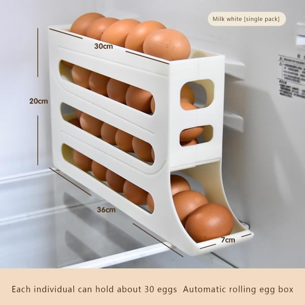 2-pakks rullende eggstativ - Firkant bærbar eggdispenser for kjøkken og benkeplateoppbevaring, stor kapasitet eggbeholder white