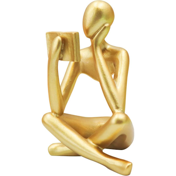 Gyllene Läsande Kvinnlig Staty, Tänkare Skulpturer, Abstrakt Konst Ornament