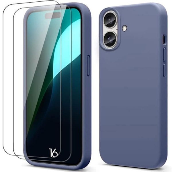 Fodral för iPhone 16 - Matt effekt midnattsblå flytande silikon skydd + 2 härdat glas