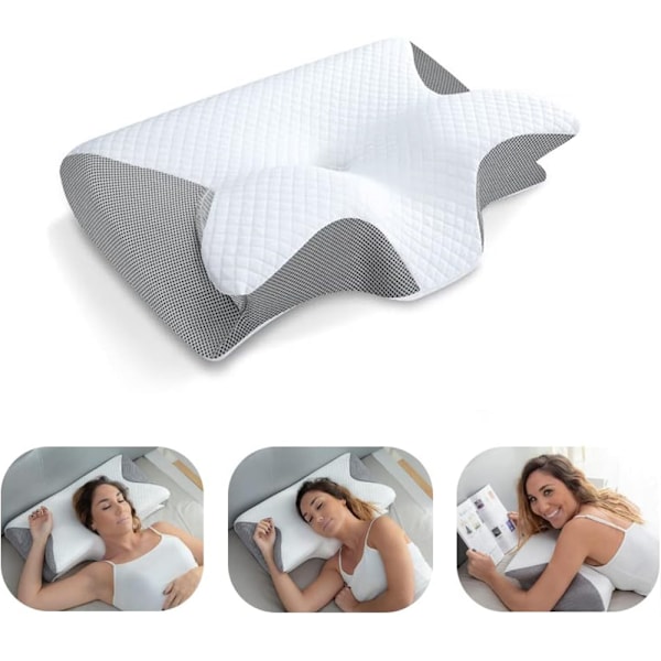 Butterfly Cervicalkudde, Memory Foam-kudde, Lindra nacksmärta och snarkning, Ergonomisk kudde, Mörkgrå Dark Gray